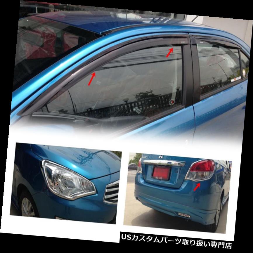 クロームカバー メッキカバー 三菱Attrageセダン2013-15クロームヘッドテールランプカバー+ウェザーガード用 For Mitsubishi Attrage Sedan 2013-15 Chrome Head Tail Lamp Cover+Weather Guard 【並行輸入品】