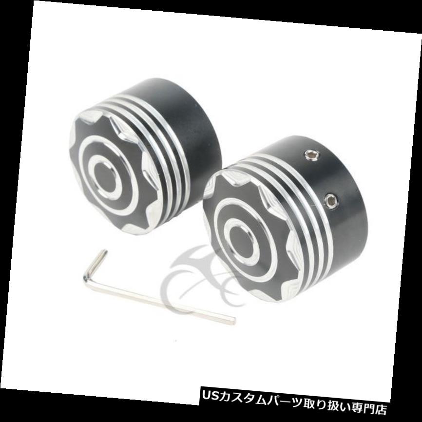 トライク カバー ハーレーダイナソフテイルエレクトラグライドトライクのための黒いアルミニウム前車軸ナットカバー Black Aluminum Front Axle Nut Covers For Harley Dyna Softail Electra Glide Trike 【並行輸入品】