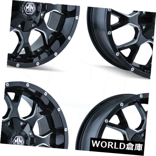 海外輸入ホイール 17x9メイヘムウォリアー5x5.5 / 5x139.7 18ブラックミルドホイールリムセット（4） 17x9 Mayhem Warrior 5x5.5/5x139.7 18 Black Milled Wheels Rims Set(4) 【並行輸入品】