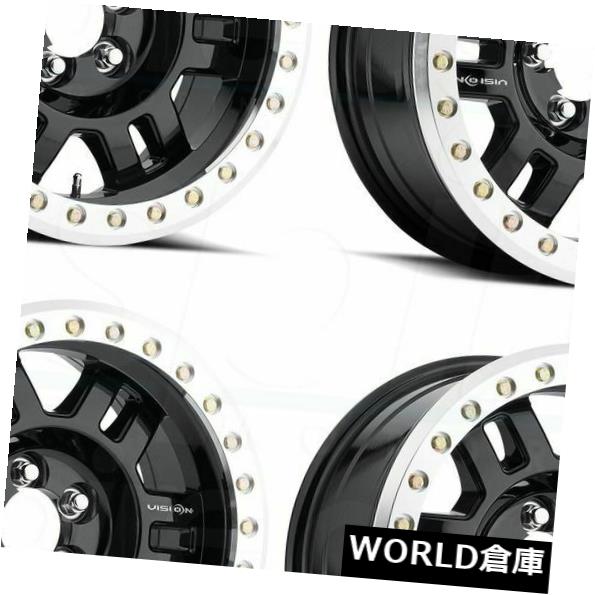 海外輸入ホイール 18x9 Vision 398 Manx 8x170 12ブラックマシンドリップホイールリムセット（4） 18x9 Vision 398 Manx 8x170 12 Black Machined Lip Wheels Rims Set(4) 【並行輸入品】