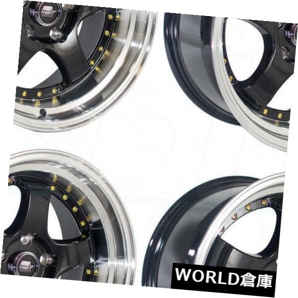 海外輸入ホイール 17x9 MST MT07 5x114.3 20ブラックマシンリップゴールドリベットホイールリムセット（4） 17x9 MST MT07 5x114.3 20 Black Machine Lip Gold Rivet Wheels Rims Set(4) 【並行輸入品】