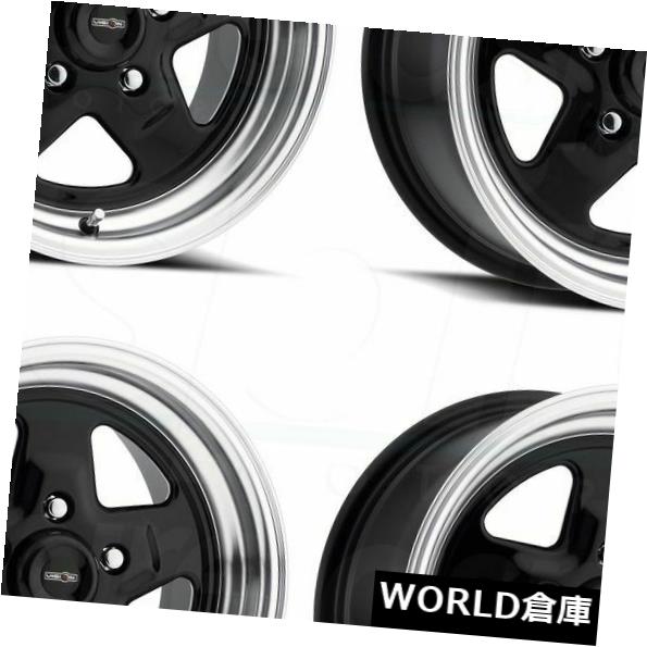 海外輸入ホイール 15x8 Vision 521 Nitro 5x4.75 0ブラックポリッシュリップホイールリムセット（4） 15x8 Vision 521 Nitro 5x4.75 0 Black Polished Lip Wheels Rims Set(4) 【並行輸入品】
