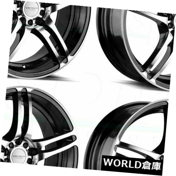 海外輸入ホイール 17x7.5 vs VS454 5x100 / 5x114.3 40ブラックマシンフェイスホイールリムセット（4） 17x7.5 Versus VS454 5x100/5x114.3 40 Black Machine Face Wheels Rims Set(4) 【並行輸入品】