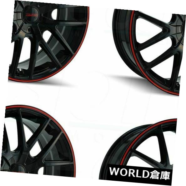 海外輸入ホイール 17x7.5 Touren TR60 4x100 / 4x114.3 42ブラックレッドリングホイールリムセット（4） 17x7.5 Touren TR60 4x100/4x114.3 42 Black Red Ring Wheels Rims Set(4) 【並行輸入品】