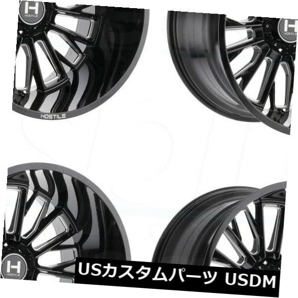 海外輸入ホイール 22x10ブラックミルドホイールHostile H114 Fury 8x6.5 / 8x165.1 -25（4個セット） 22x10 Black Milled Wheels Hostile H114 Fury 8x6.5/8x165.1 -25 (Set of 4) 【並行輸入品】