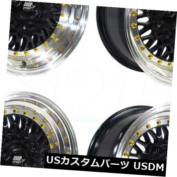 海外輸入ホイール 4-新しい15 "MST MT13ホイール15x8 4x100 / 4x108 20ブラックマシンリップゴールドリベットリム 4-New 15" MST MT13 Wheels 15x8 4x100/4x108 20 Black Machine Lip Gold Rivet Rims 【並行輸入品】|カスタムパーツ WORLD倉庫