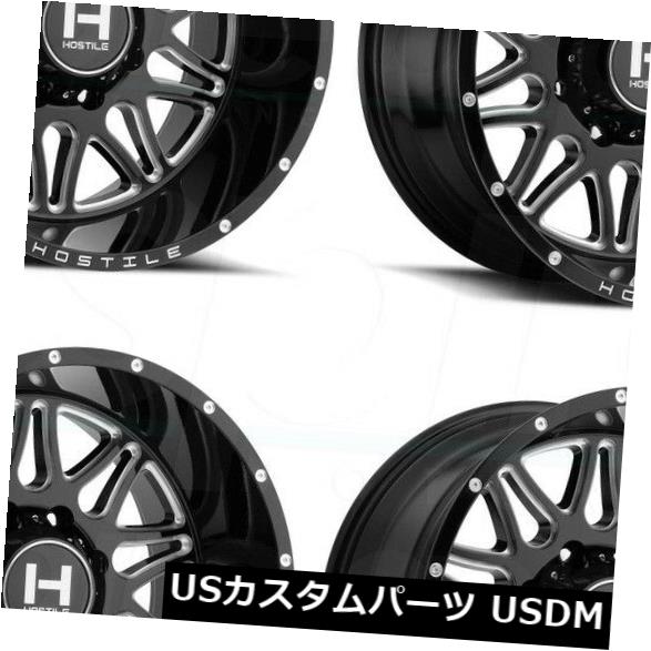 海外輸入ホイール 4-新しい20 "敵対的なH111ブレイズホイール20x12 8x6.5 / 8x165.1 -44ブラックミルドリム 4-New 20" Hostile H111 Blaze Wheels 20x12 8x6.5/8x165.1 -44 Black Milled Rims 【並行輸入品】｜カスタムパーツ WORLD倉庫