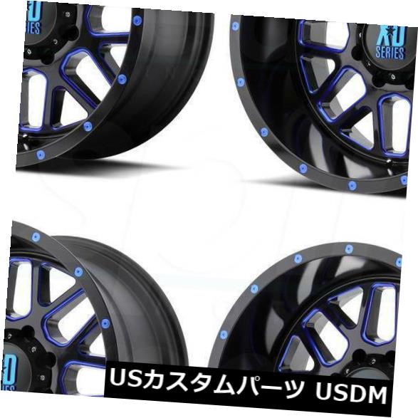 海外輸入ホイール 4-新しい18インチXD XD820グレネードホイール18x9 5x5 / 5x127 -12ブラックミルドブルーリム 4-New 18" XD XD820 Grenade Wheels 18x9 5x5/5x127 -12 Black Milled Blue Rims 【並行輸入品】｜カスタムパーツ WORLD倉庫