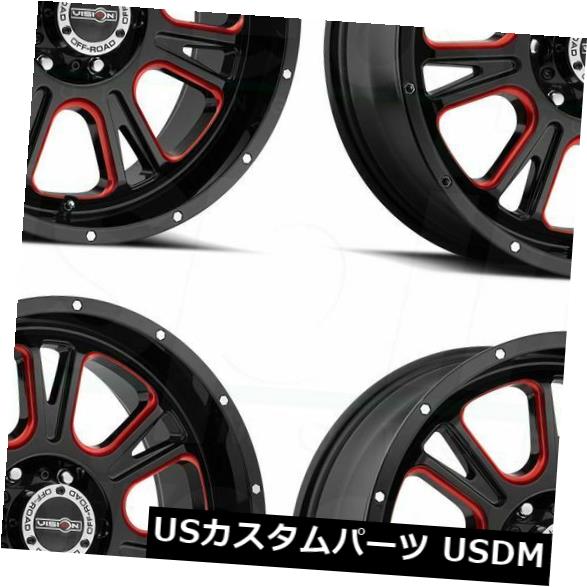 海外輸入ホイール 20x10 Vision 399 Fury 8x6.5 / 8x165.1 5ブラックレッドティントホイールリムセット（4） 20x10 Vision 399 Fury 8x6.5/8x165.1 5 Black Red Tint Wheels Rims Set(4) 【並行輸入品】
