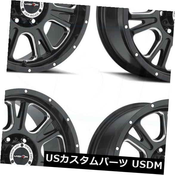 海外輸入ホイール 20x10 Vision 399 Fury 8x170 -25ブラックミルドホイールリムセット（4） 20x10 Vision 399 Fury 8x170 -25 Black Milled Wheels Rims Set(4) 【並行輸入品】