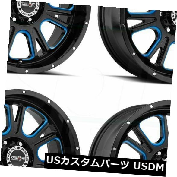 海外輸入ホイール 20x10 Vision 399 Fury 8x180 -25ブラックブルーティントホイールリムセット（4） 20x10 Vision 399 Fury 8x180 -25 Black Blue Tint Wheels Rims Set(4) 【並行輸入品】