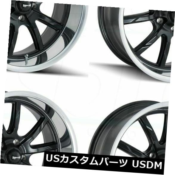 海外輸入ホイール 20x8.5 Ridler 650 5x114.3 30マットブラックポリッシュリップホイールリムセット（4） 20x8.5 Ridler 650 5x114.3 30 Matte Black Polished Lip Wheels Rims Set(4) 【並行輸入品】