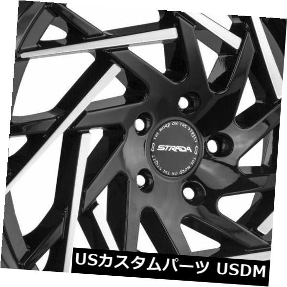 海外輸入ホイール 22x9 Strada S64 Nido 5x112 35ブラックマシンチップホイールリムセット（4） 22x9 Strada S64 Nido 5x112 35 Black Machine Tips Wheels Rims Set(4) 【並行輸入品】