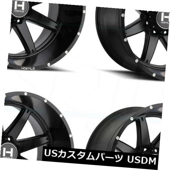 海外輸入ホイール 24x14敵対的なH109アルファ8x6.5 / 8x165.1 -76フルブラックホイールリムセット（4） 24x14 Hostile H109 Alpha 8x6.5/8x165.1 -76 Full Black Wheels Rims Set(4) 【並行輸入品】