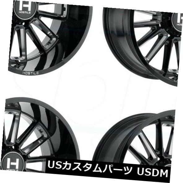 海外輸入ホイール 22x12敵対的なH115プレデター5x5.5 / 5x139.7 -44ブラックミルドホイールリムセット（4） 22x12 Hostile H115 Predator 5x5.5/5x139.7 -44 Black Milled Wheels Rims Set(4) 【並行輸入品】