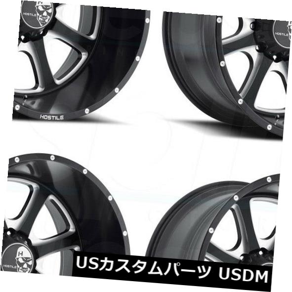 海外輸入ホイール 22x10敵対的H105 Exile 8x6.5 / 8x165.1 -25ブラックミルドホイールリムセット（4） 22x10 Hostile H105 Exile 8x6.5/8x165.1 -25 Black Milled Wheels Rims Set(4) 【並行輸入品】