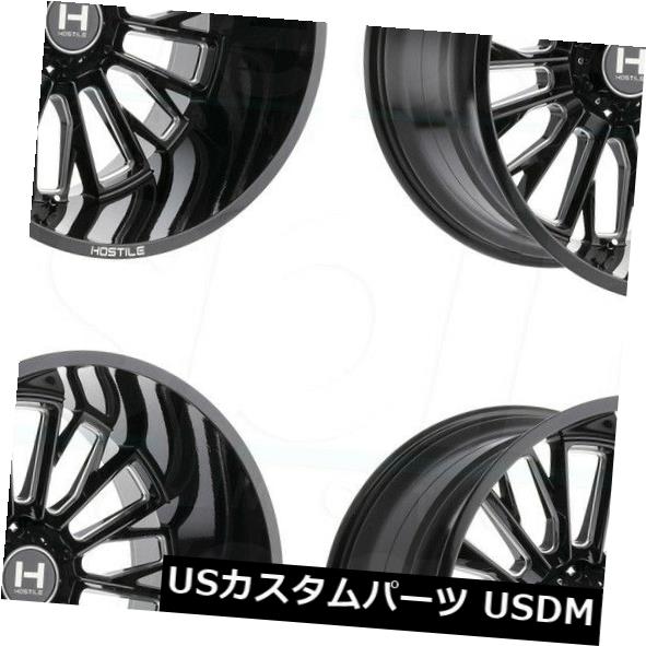 海外輸入ホイール 20x12敵対的なH114フューリー5x150 -44ブラックミルドホイールリムセット（4） 20x12 Hostile H114 Fury 5x150 -44 Black Milled Wheels Rims Set(4) 【並行輸入品】