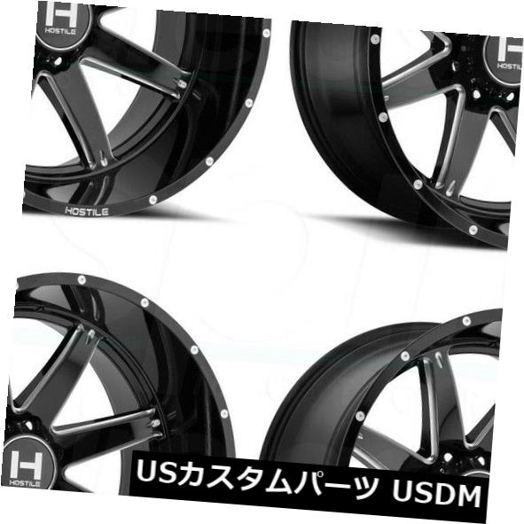 海外輸入ホイール 20x12敵対的なH109 Alpha 8x180 -44ブラックミルドホイールリムセット(4) 20x12 Hostile H109 Alpha 8x180 -44 Black Milled Wheels Rims Set(4) 【並行輸入品】