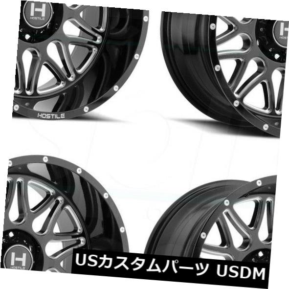 海外輸入ホイール 20x12敵対的なH111 Blaze 6x5.5 / 6x139.7 -44ブラックミルドホイールリムセット（4） 20x12 Hostile H111 Blaze 6x5.5/6x139.7 -44 Black Milled Wheels Rims Set(4) 【並行輸入品】