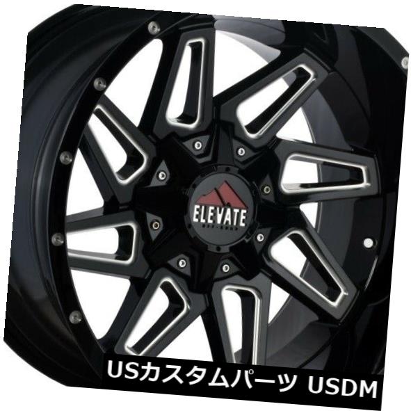 海外輸入ホイール 22x14 Elevate ELV8.8 8x6.5 / 8x165.1 -76ブラックミルドホイールリムセット（4） 22x14 Elevate ELV8.8 8x6.5/8x165.1 -76 Black Milled Wheels Rims Set(4) 【並行輸入品】