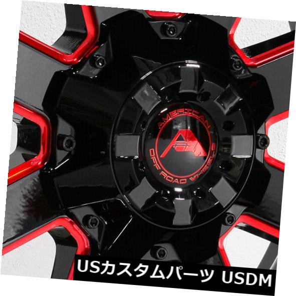 海外輸入ホイール 20x12アメリカンオフロードA108 6x5.5 / 6x139.7 -44ブラックミルドレッドホイールRセット（4） 20x12 American Off-Road A108 6x5.5/6x139.7 -44 Black Milled Red Wheels R Set(4) 【並行輸入品】