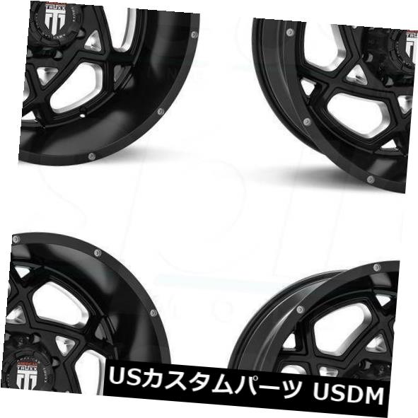 海外輸入ホイール 22x12 Truxx AT164 8x6.5 / 8x165.1 -44ブラックミルドホイールリムセット（4） 22x12 Truxx AT164 8x6.5/8x165.1 -44 Black Milled Wheels Rims Set(4) 【並行輸入品】