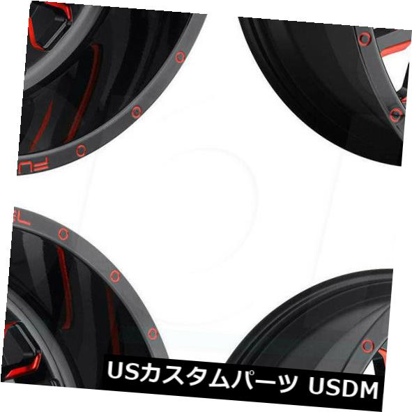 海外輸入ホイール 20x10燃料ストロークD612 8x6.5 / 8x165.1 -18ブラックレッドホイールリムセット（4） 20x10 Fuel Stroke D612 8x6.5/8x165.1 -18 Black Red Wheels Rims Set(4) 【並行輸入品】