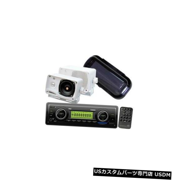 In-Dash ダッシュUSB AUX MP3ラジオレシーバー2ボックススピーカー+カバーの新しいマリンボートヨット New Marine Boat Yacht In Dash USB AUX MP3 Radio Receiver 2 Box Speakers + Cover 【並行輸入品】