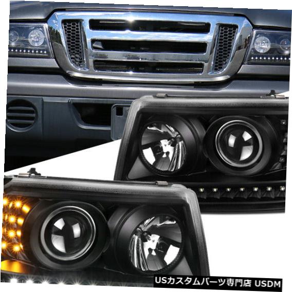 Turn Signal Lamp 01-11レンジャーブラックLED DRLストリッププロジェクターヘッドライトコーナーランプ信号用 For 01-11 Ranger Black LED DRL Strip Projector Headlights Corner Lamps Signal 【並行輸入品】