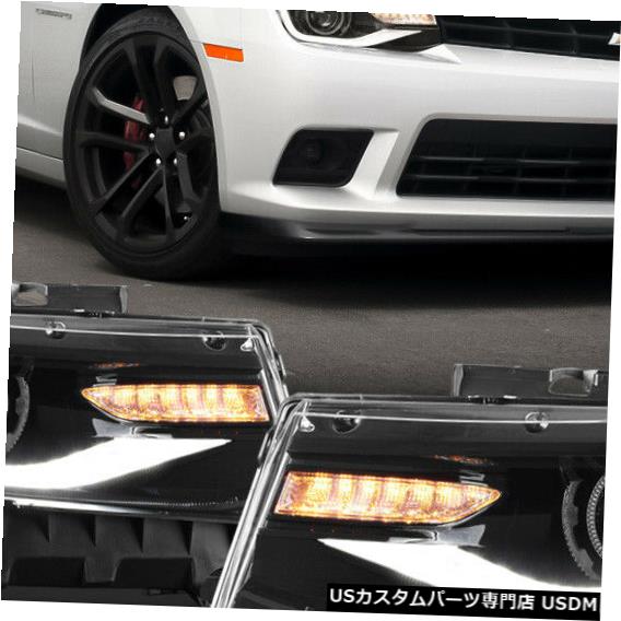 ヘッドライト Fits 2014-2015 Chevy Camaro<LED DRL/SEQUENTIAL SIGNAL>Black Projector Headlight 【並行輸入品】