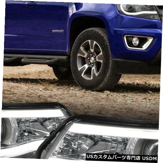 ヘッドライト Fits 2015-2019 Colorado <LED C-BAR DRL> Smoke/Clear Corner Projector Headlight 【並行輸入品】