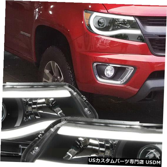 ヘッドライト Fits 2015-2019 Colorado <LED C-BAR DRL> Black/Amber Corner Projector Headlight 【並行輸入品】