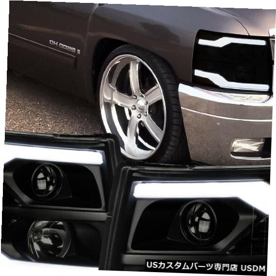 ヘッドライト Fit 2007-2014 Silverado<LED BAR DRL>Black/Smoke Amber Corner Projector Headlight 【並行輸入品】