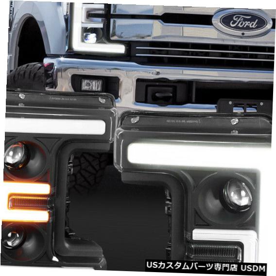 ヘッドライト Fits 2017-2019 Super Duty<DUAL LED E-BAR>Black/Clear Corner Projector Headlight 【並行輸入品】
