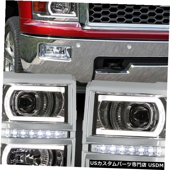 ヘッドライト Fits 2014-2015 Silverado<DUAL C-BAR LED DRL>Smoke/Amber Projector Headlight Lamp 【並行輸入品】｜カスタムパーツ WORLD倉庫