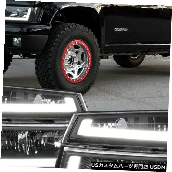 ヘッドライト Fits 2004-2012 Chevy Colorado <DUAL LED U-BAR> Black/Clear Headlight+Signal Lamp 【並行輸入品】