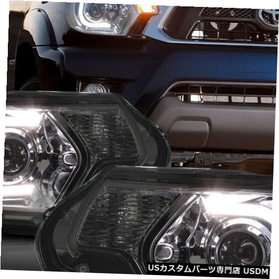 ヘッドライト Fits 2012-2015 Tacoma<LED C-BAR DRL>Smoke/Clear Corner Projector Headlight Lamp 【並行輸入品】