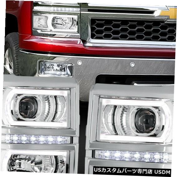 ヘッドライト Fits 2014-2015 Silverado <DUAL C-BAR LED DRL> Chrome/Clear Projector Headlight 【並行輸入品】