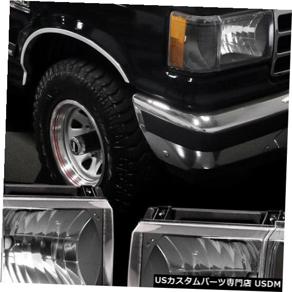 ヘッドライト 1987-1991フォードF150 / F250 /ブロンに適合 co [ブラック/クリア]アンバーコーナーヘッドライトランプ Fits 1987-1991 Ford F150/F250/Bronco [Black/Clear] Amber Corner Headlight Lamp 【並行輸入品】