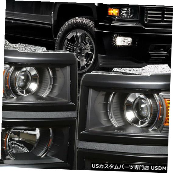 ヘッドライト 適合2014-2015シボレーシルバラード[Blac k / Clear]アンバーコーナープロジェクターヘッドライトランプ Fits 2014-2015 Chevy Silverado[Black/Clear]Amber Corner Projector Headlight Lamp 【並行輸入品】