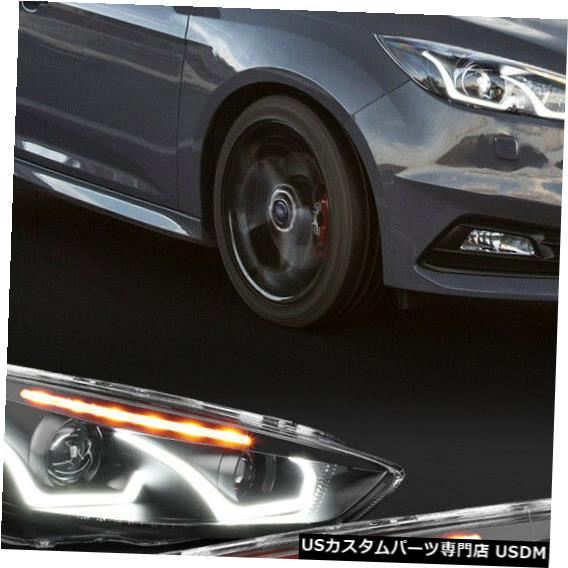 ヘッドライト Fits 2015-2018 Ford Focus<DUAL LED U-BAR>Black/Clear Signal Projector Headlight 【並行輸入品】