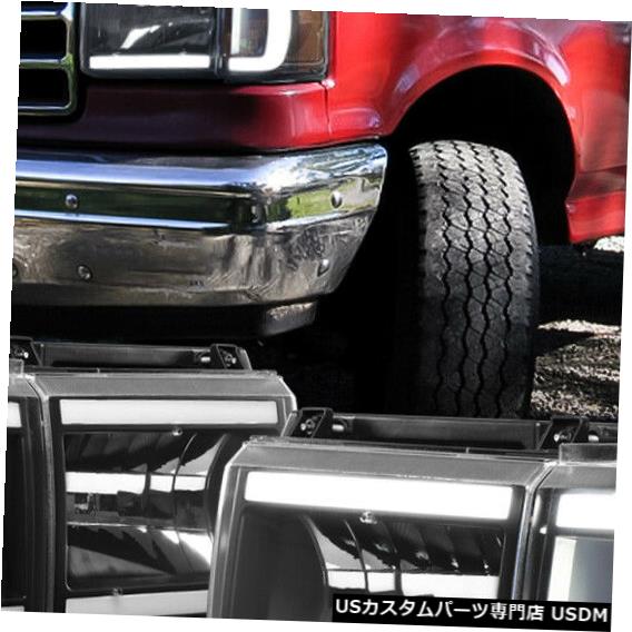 ヘッドライト Fits 1987-1991 Bronco/F150 <LED C-BAR> Black/Clear Headlight+Amber Coner Light 【並行輸入品】