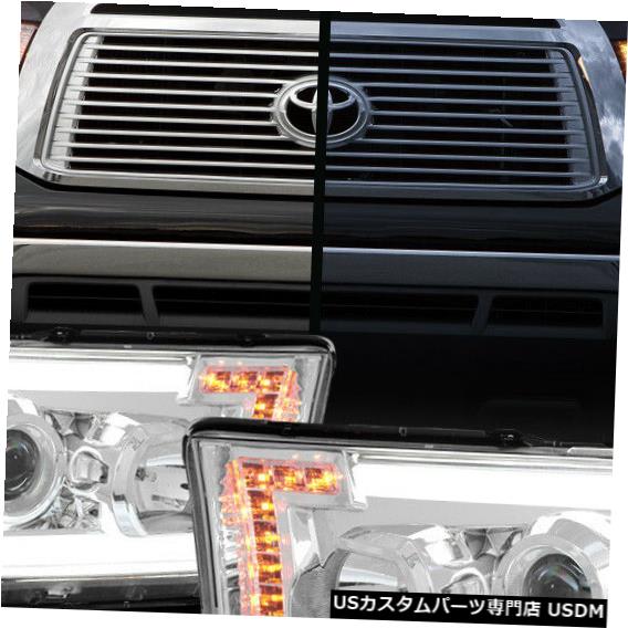 ヘッドライト Fits 2007-2013 Tundra/Sequoia <LED C-BAR DRL> Chrome/Amber Projector Headlight 【並行輸入品】