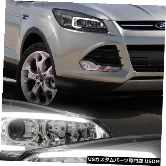 ヘッドライト Fits 2013-2016 Ford Escape<LED C-BAR DRL>Smoke/Clear Corner Projector Headlight 【並行輸入品】