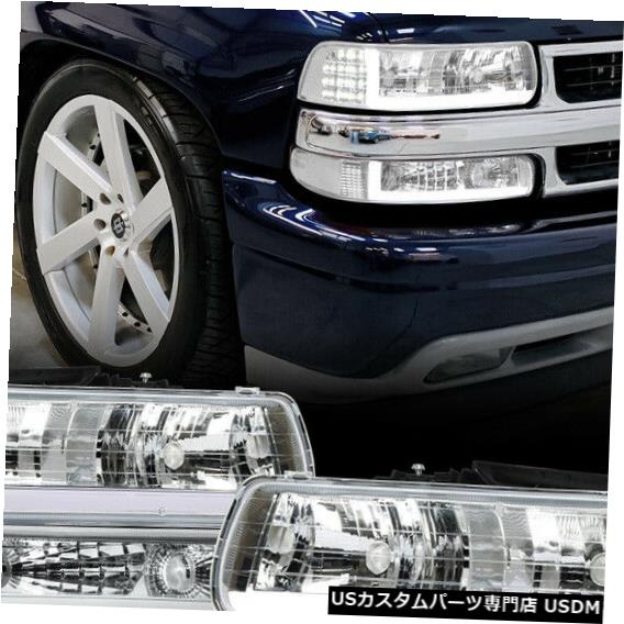 ヘッドライト Fits 1999-2006 Silverado/Tahoe <LED SIGNAL/L-BAR> Chrome/Clear Headlight+Bumper 【並行輸入品】