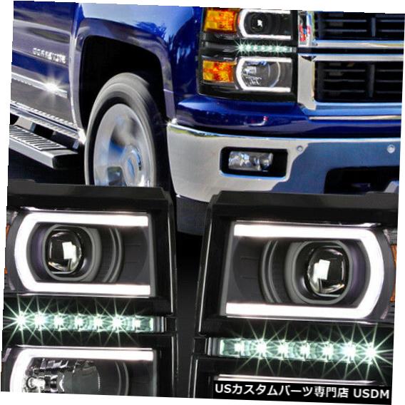 ヘッドライト Fits 2014-2015 Silverado<DUAL C-BAR LED DRL>Black/Amber Projector Headlight Lamp 【並行輸入品】|カスタムパーツ WORLD倉庫