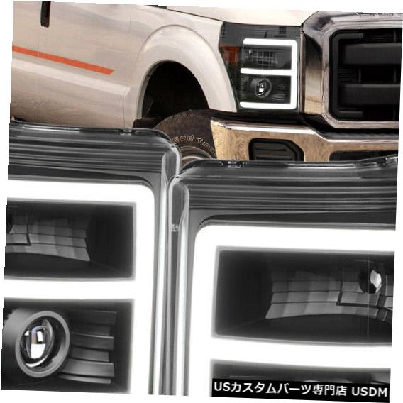 ヘッドライト Fits 2011-2016 Super Duty <LED E-BAR DRL> Black/Amber Corner Projector Headlight 【並行輸入品】