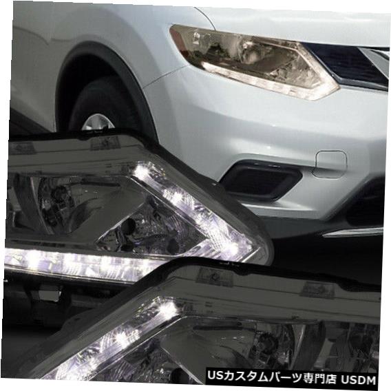 ヘッドライト Fits 2014-2016 Nissan Rogue <LED BAR DRL> Smoke/Amber Corner Projector Headlight 【並行輸入品】