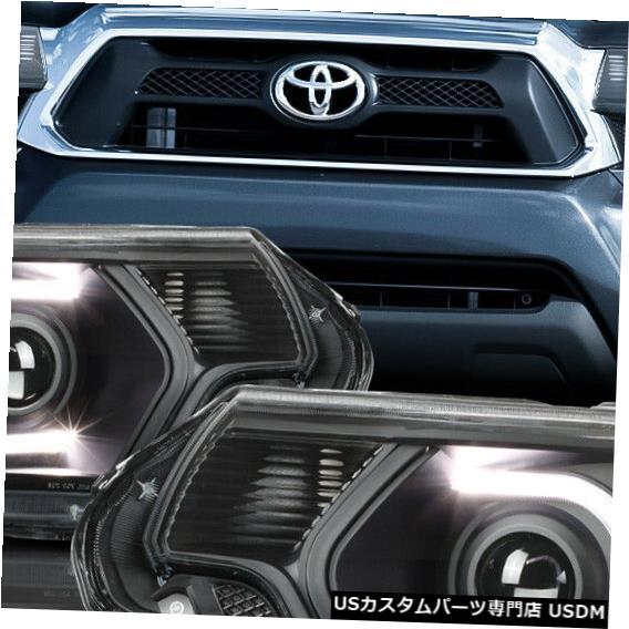 ヘッドライト Fits 2012-2015 Tacoma<LED C-BAR DRL>Black/Amber Corner Projector Headlight Lamp 【並行輸入品】