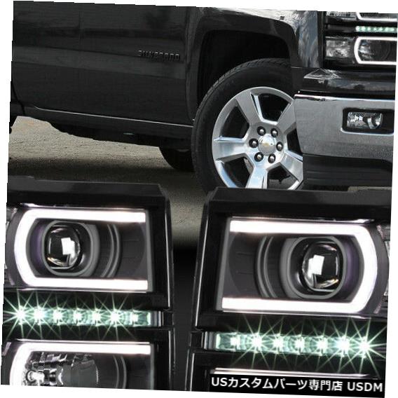 ヘッドライト Fits 2014-2015 Silverado<DUAL C-BAR LED DRL>Black/Clear Projector Headlight Lamp 【並行輸入品】